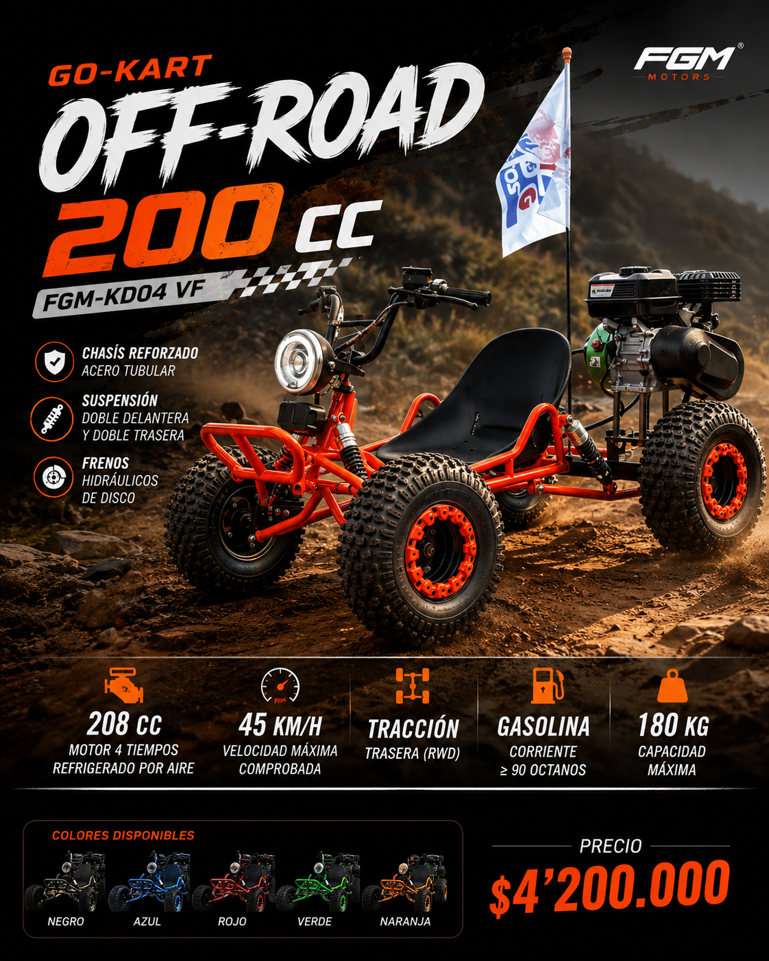 Go Kart Off Road FGM KD04 VF 200 cc color negro en venta en Bogotá